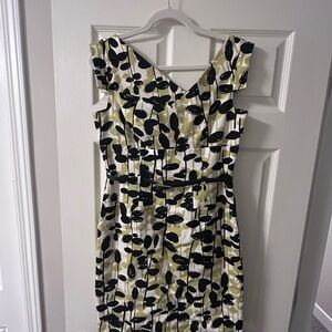 Adrianna Papell Black and Cream Leaf Midi Dress